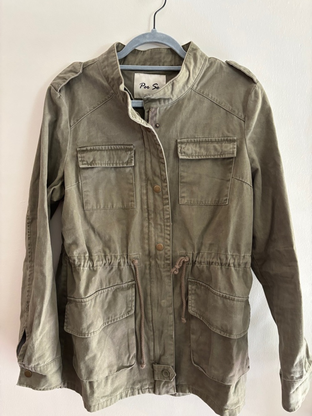 Per Se Olive Green Utility Jacket with Drawstring Waist